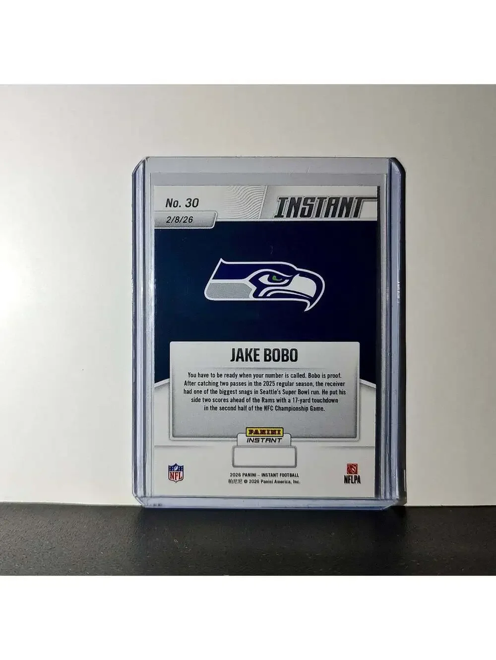 Jake Bobo 2026 Panini NFL Super Bowl LIX Champions #30 Card Seattle Seahawks